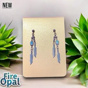 New Elegant Fire Opal Silver Leafs Dangle Earrings